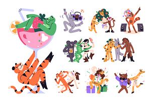 Party animals celebrate holiday set, an Animal Illustration by PaperTrident