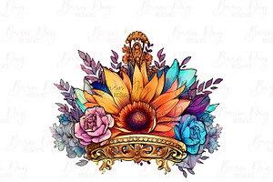 Watercolor Crown With Flower Clipart