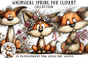Whimsical Spring Fox Clipart, an Illustration by OK Design