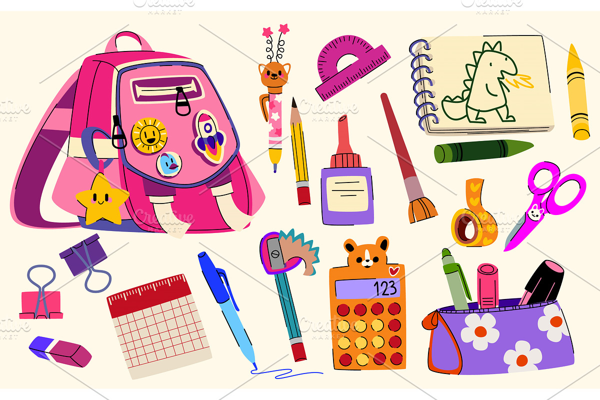 School bag and stationery set, an Object Illustration by art PVP - market