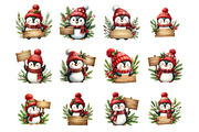 Watercolour Christmas Penguin Winter, an Illustration by SinaCreation (Thumbnail 2 of 7)