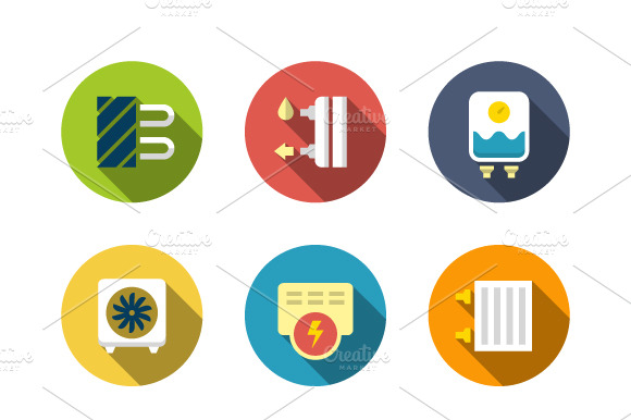 Set Flat Icons Of Heating