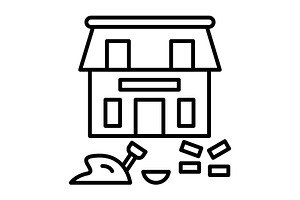 House Under Construction Line Icon, an Outline Icon by Pexelpy