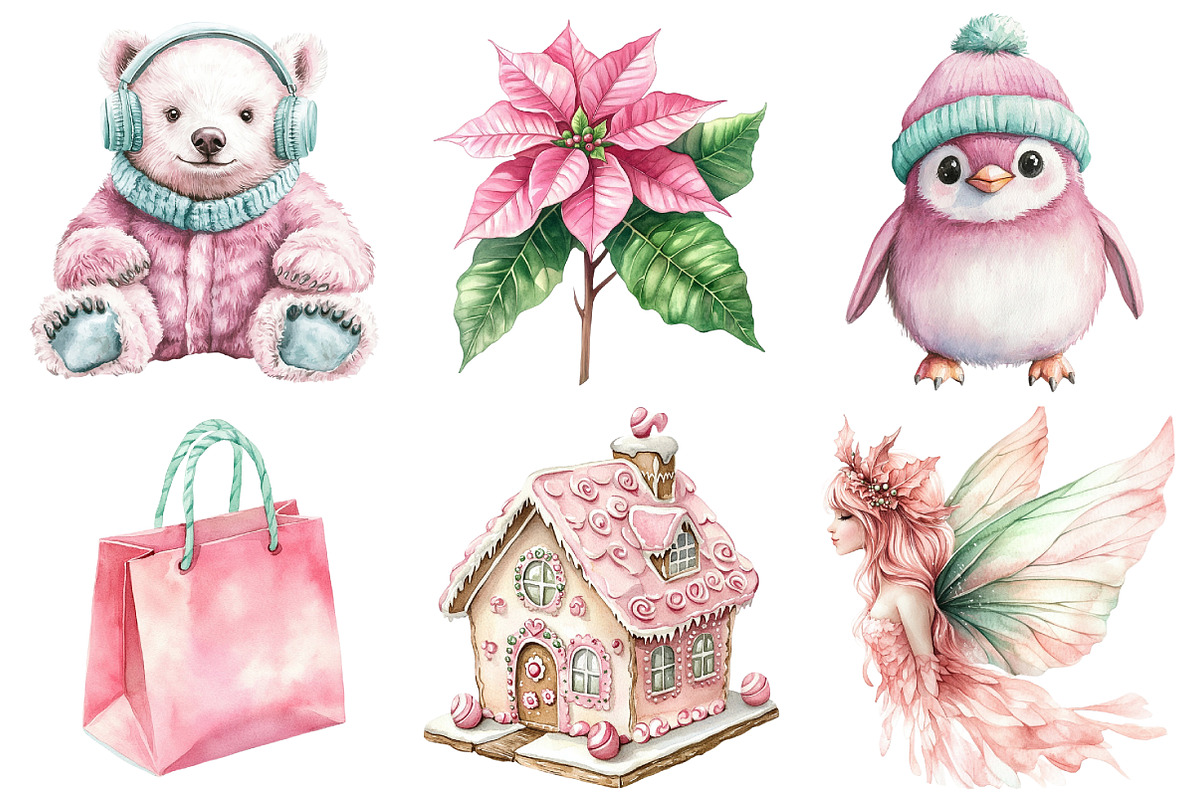 Kawaii Pink Mint Christmas Clipart, an Illustration by Daily.Designs (Photo 4 of 5)