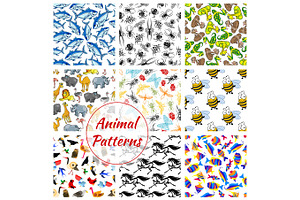 Animal, Bird, Fish And Insect Seamless Pattern