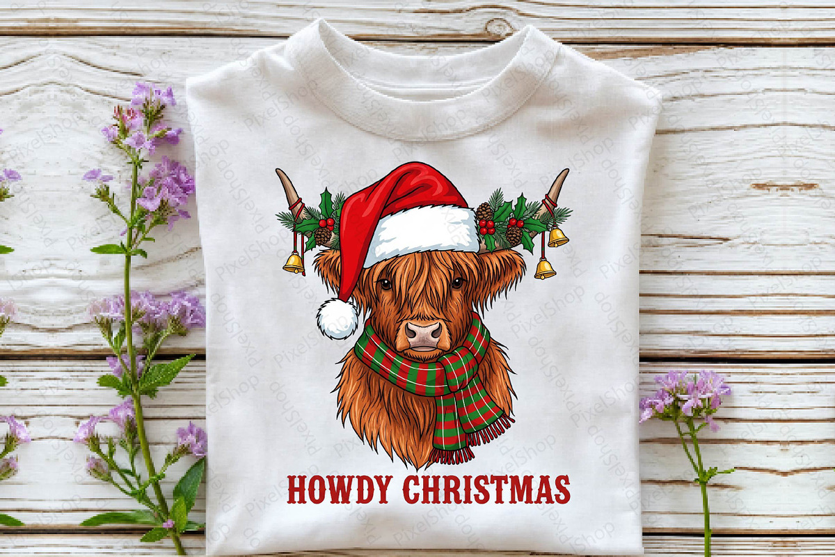 Highland Cow Merry Christmas PNG, an Illustration by DreamPrint404 (Photo 2 of 7)