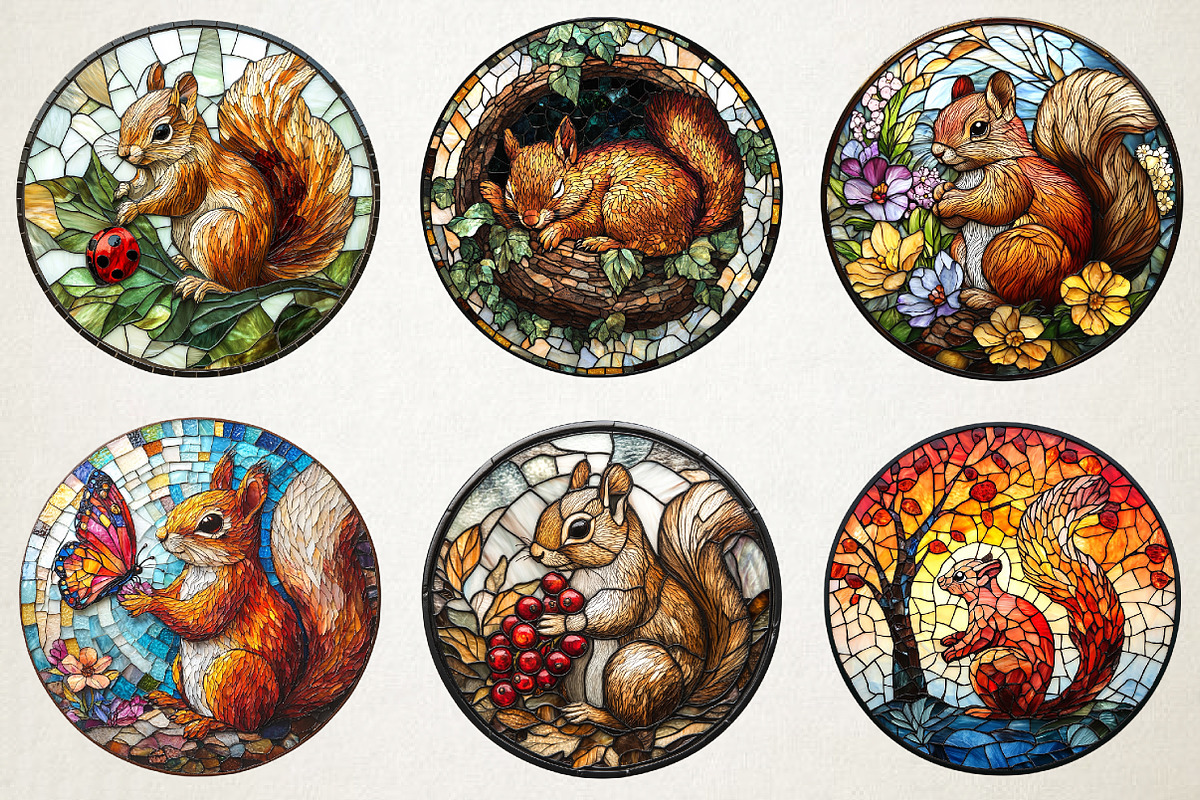 Spring Squirrel Stained Glass PNG, an Illustration by RobertsArt (Photo 2 of 5)