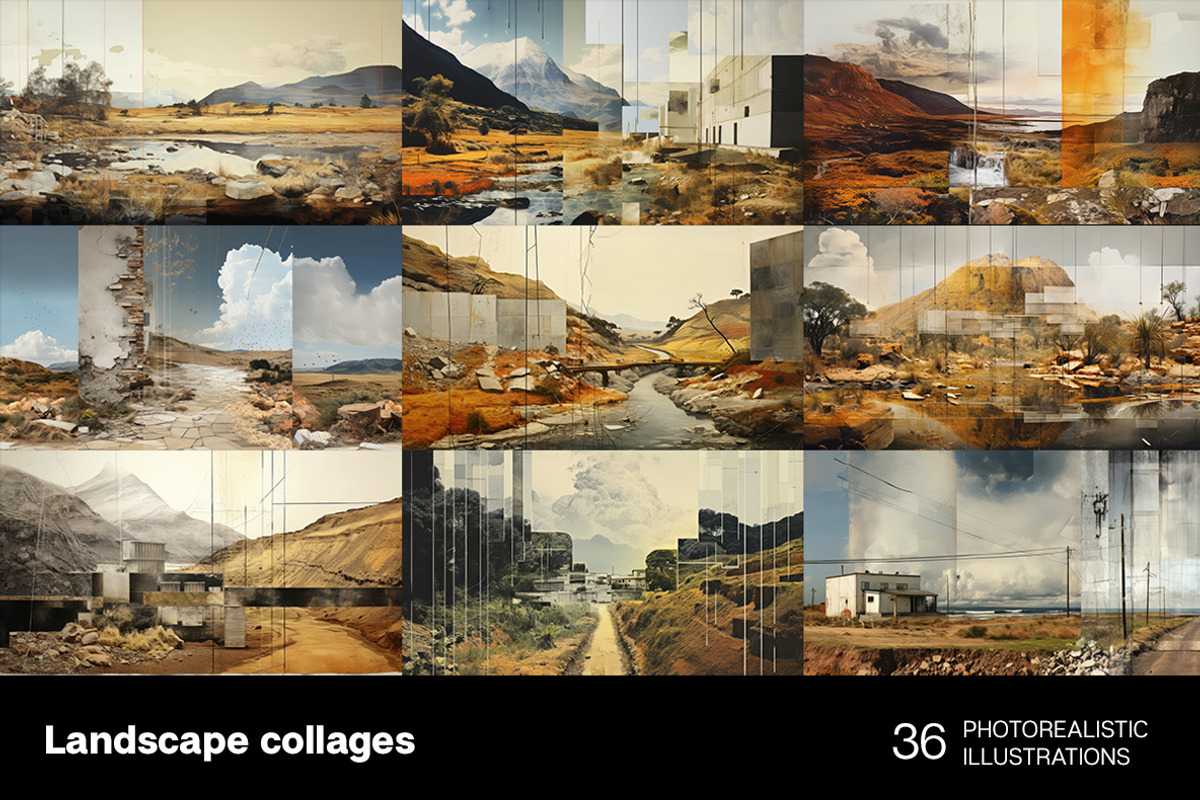 Landscape collages. 36 images, a Decorative Illustration by Handmadefont (Photo 4 of 10)