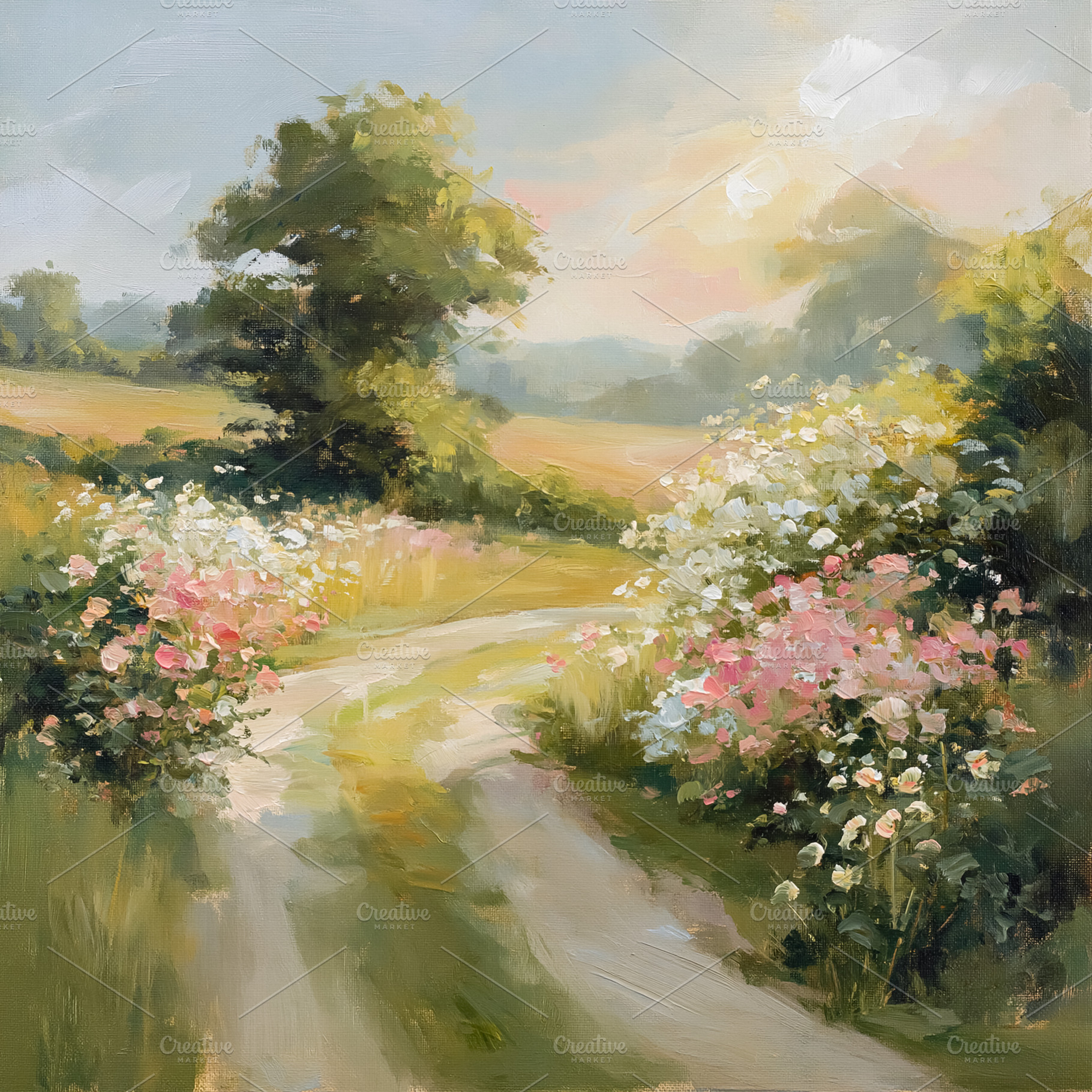 Country road winding through a blooming wildflower field during, a Photo by Studio ANNA