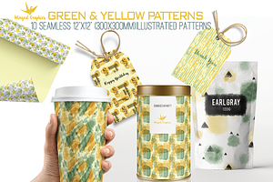 Seamless green and yellow patterns, a Pattern Graphic by Winged Graphics