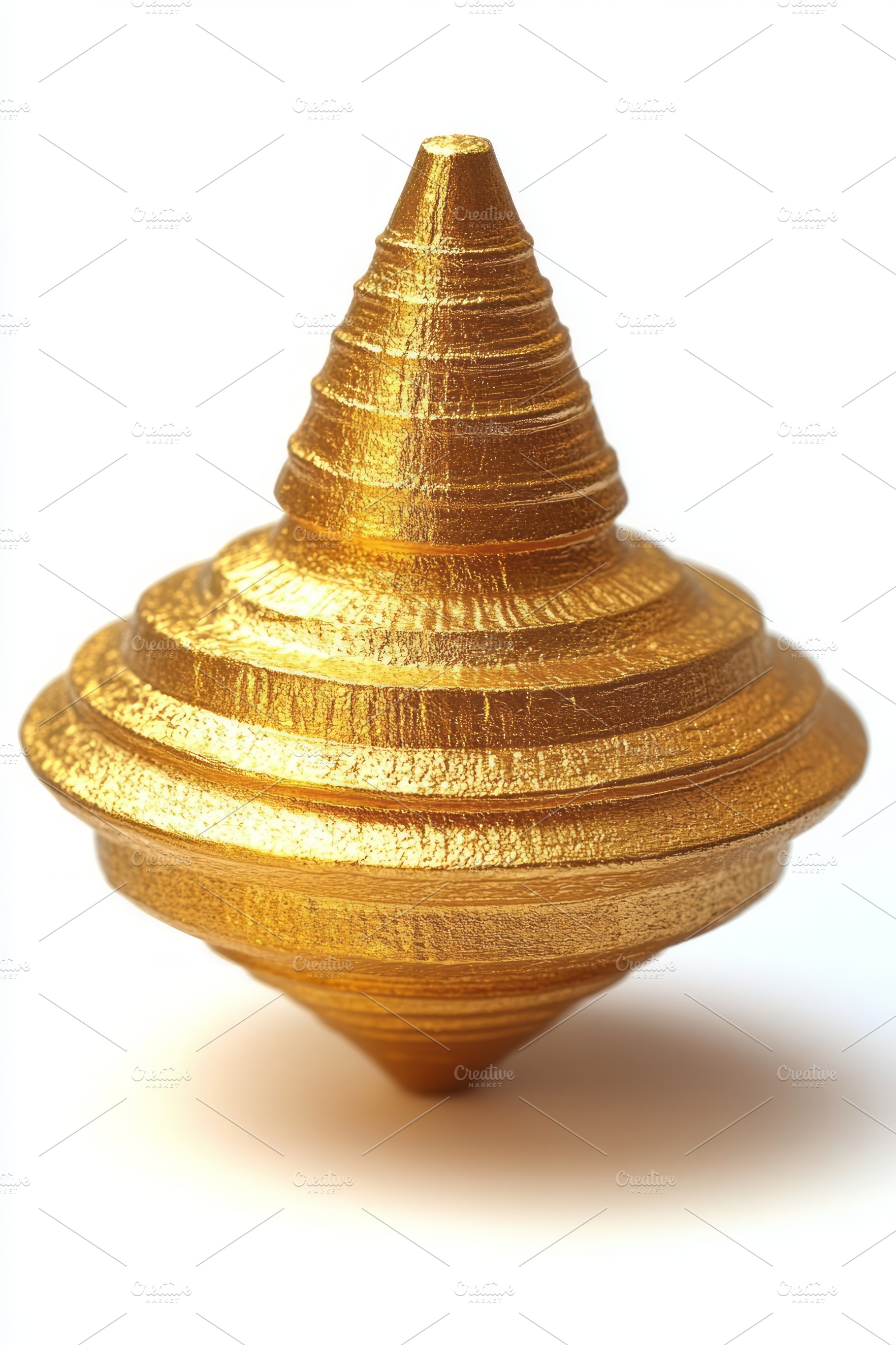 A shiny gold spinning top with a sleek, intricate design, set against a clean w, a Background Photo by ImageMir
