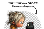 Whimsical Girl and Cat Clipart Set, a Person Illustration by one-touch (Thumbnail 15 of 18)