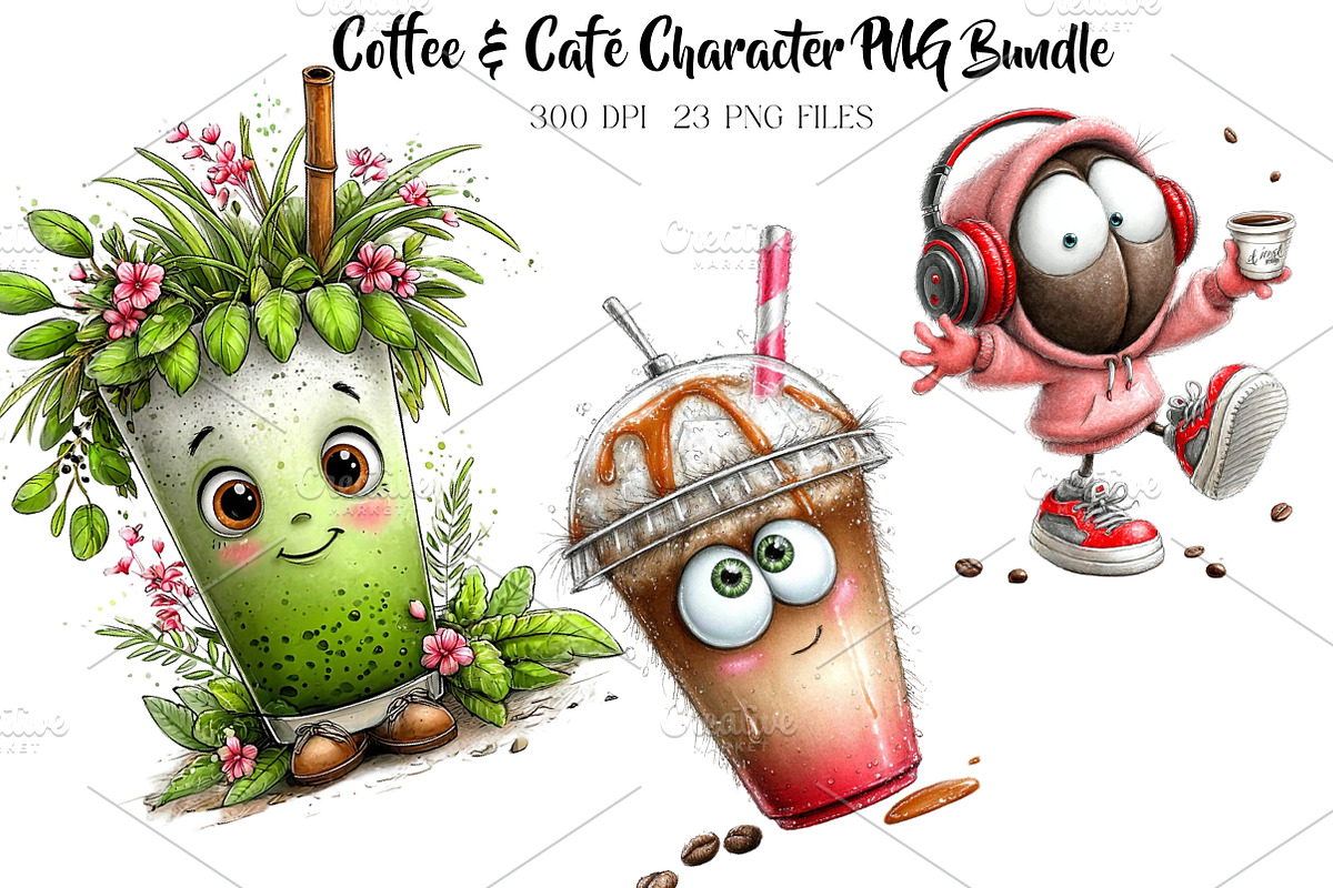 Coffee & Café Character PNG Bundle, a Seasonal Illustration by CreationArt (Photo 1 of 5)