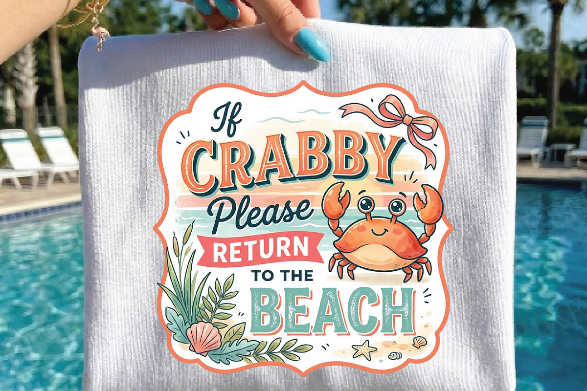 Cute Summer Crab Sublimation Design, a Seasonal Illustration by DreamPrint404 (Photo 6 of 6)