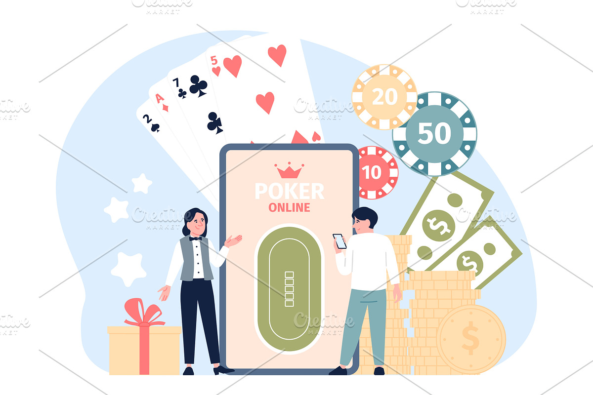 Online poker concept. Man play in, a Sport Illustration by LadadikArt