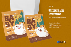 Chubby Cat Baby Shower Invitation, an Invitation Template by Esensifiksi.studio