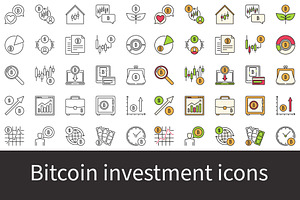 Bitcoin investment and trading icons, an Icon by VenomousVector