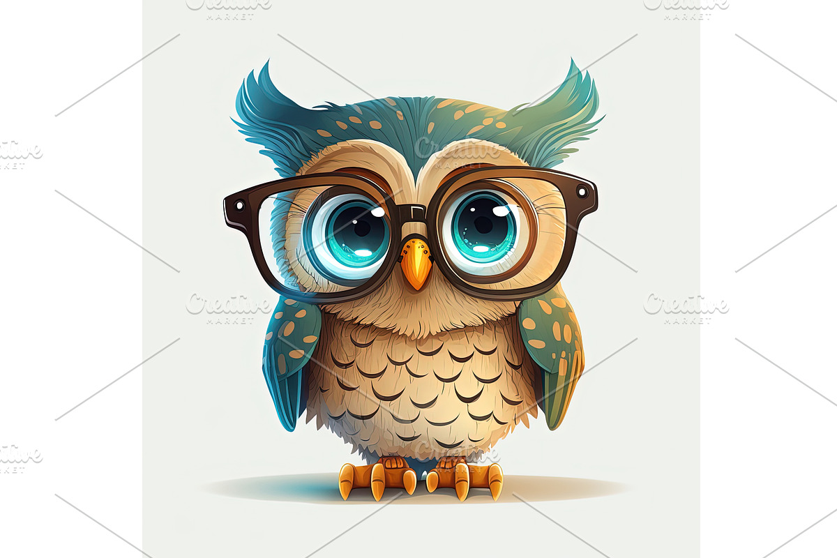 Cute cartoon owl character with, an Animal Illustration by Lermont51