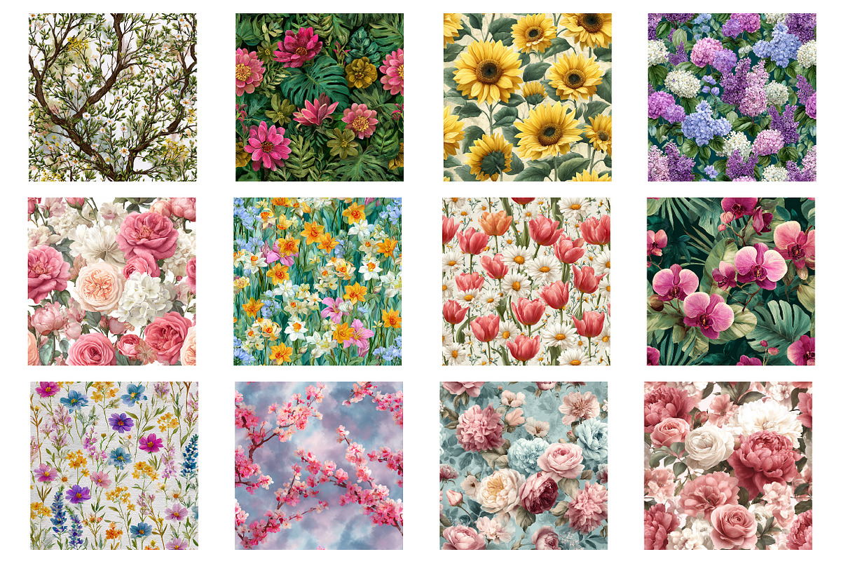 watercolor flowers pattern, an Illustration by Designworld (Photo 2 of 4)