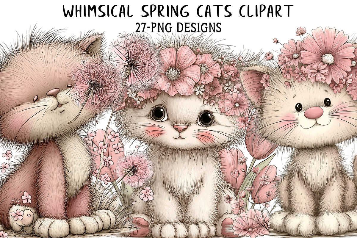Whimsical Spring Cats Clipart, an Illustration by Daily.Designs (Photo 1 of 6)