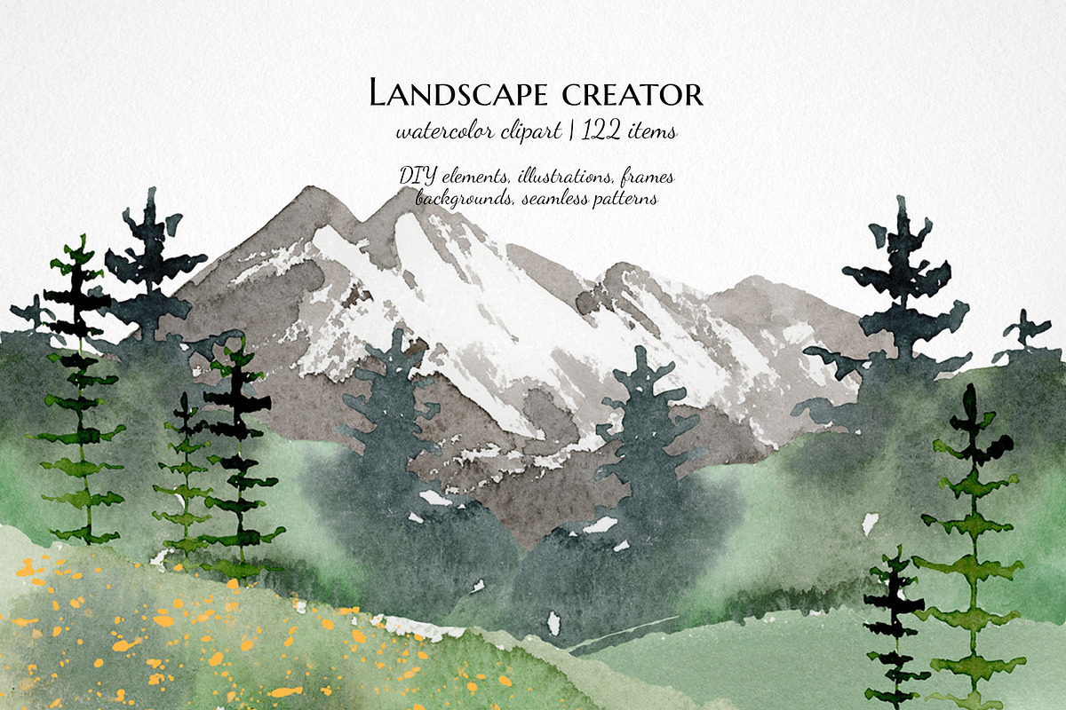 watercolor landscape creator clipart, a Decorative Illustration by LyubovZaytseva (Photo 1 of 27)