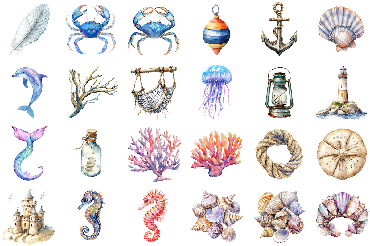 Watercolor Seaside Whispers Clipart, an Illustration by Sublimation Artist (Photo 2 of 6)