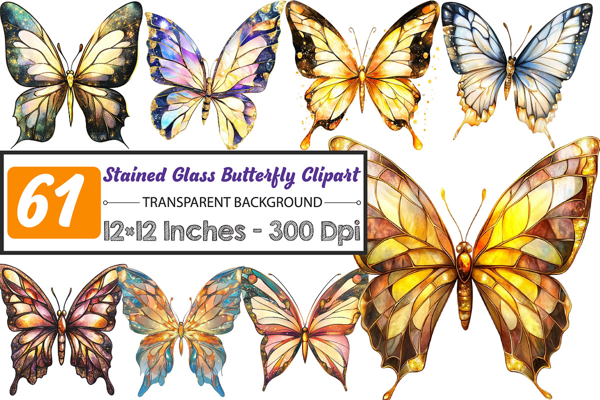 Stained Glass Butterfly Clipart, an Illustration by DreamCafeArt (Photo 1 of 5)