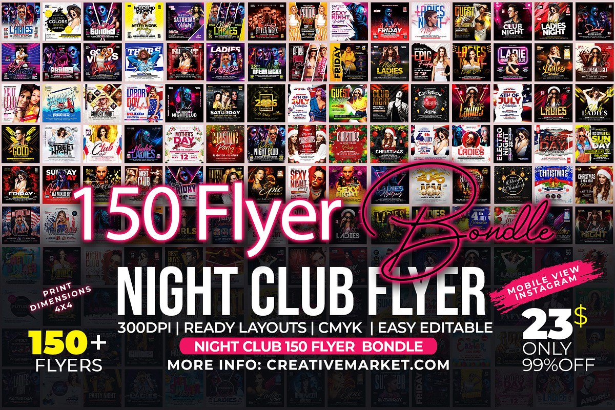 150 Night Club Flyer Bundle, a Flyer Template by AfzaalGraphics (Photo 1 of 27)