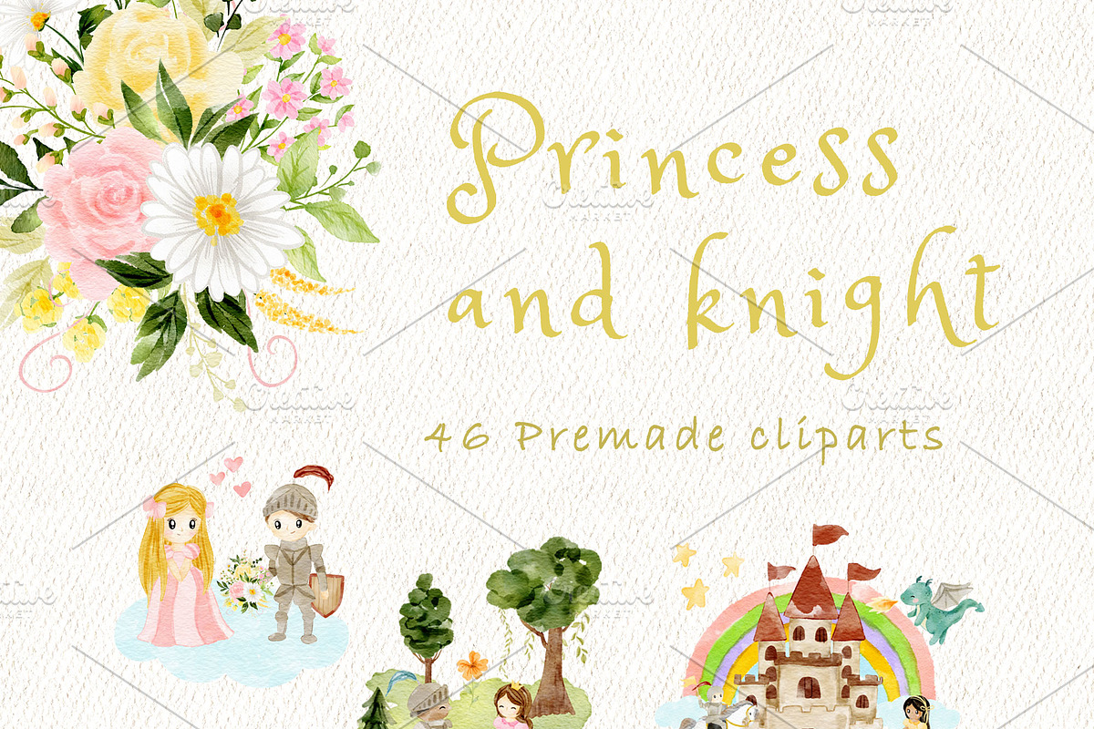 Princess and knight clipart, a Decorative Illustration by heyiamalice (Photo 5 of 13)
