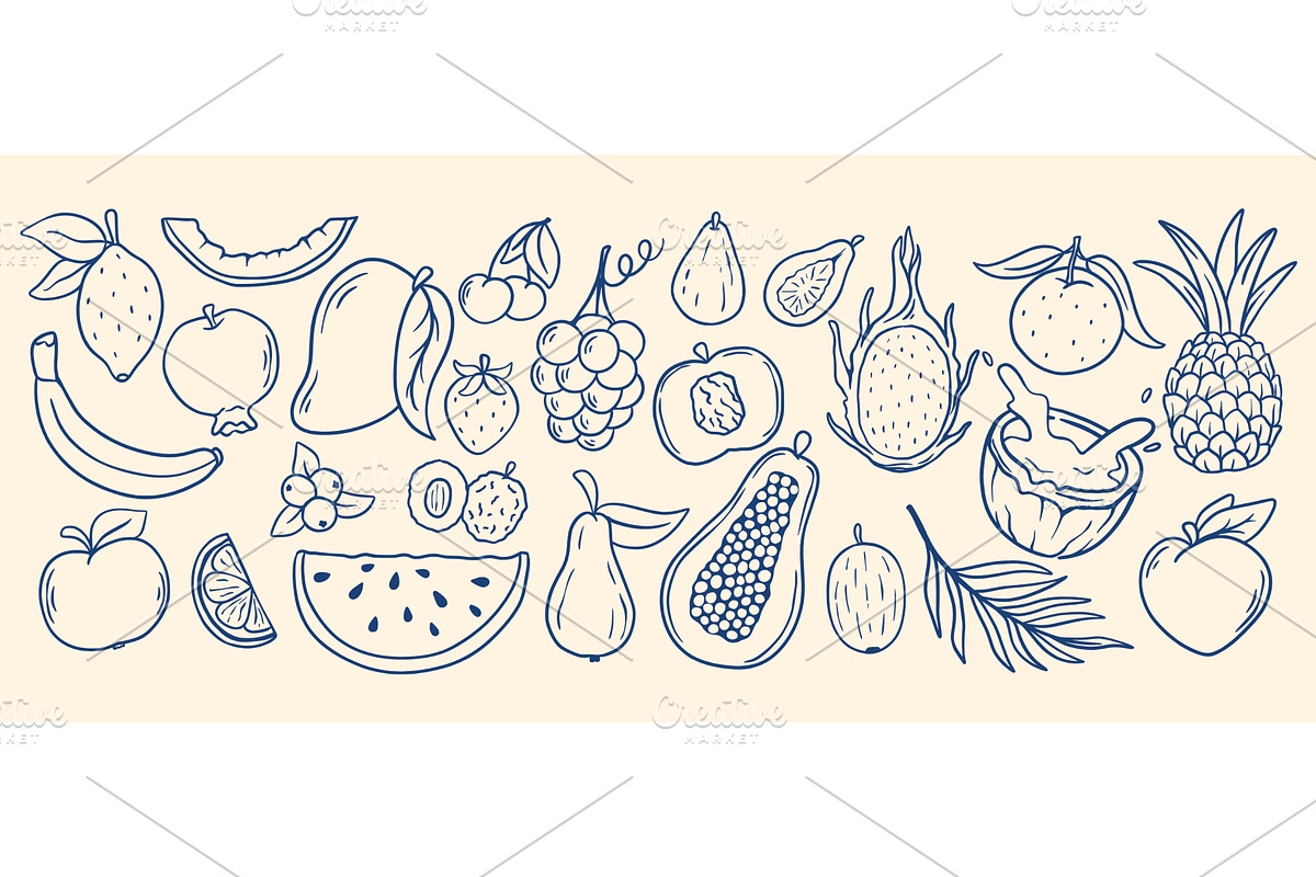 Summer berries and fruits in doodle, a Food Illustration by Tati_Kli