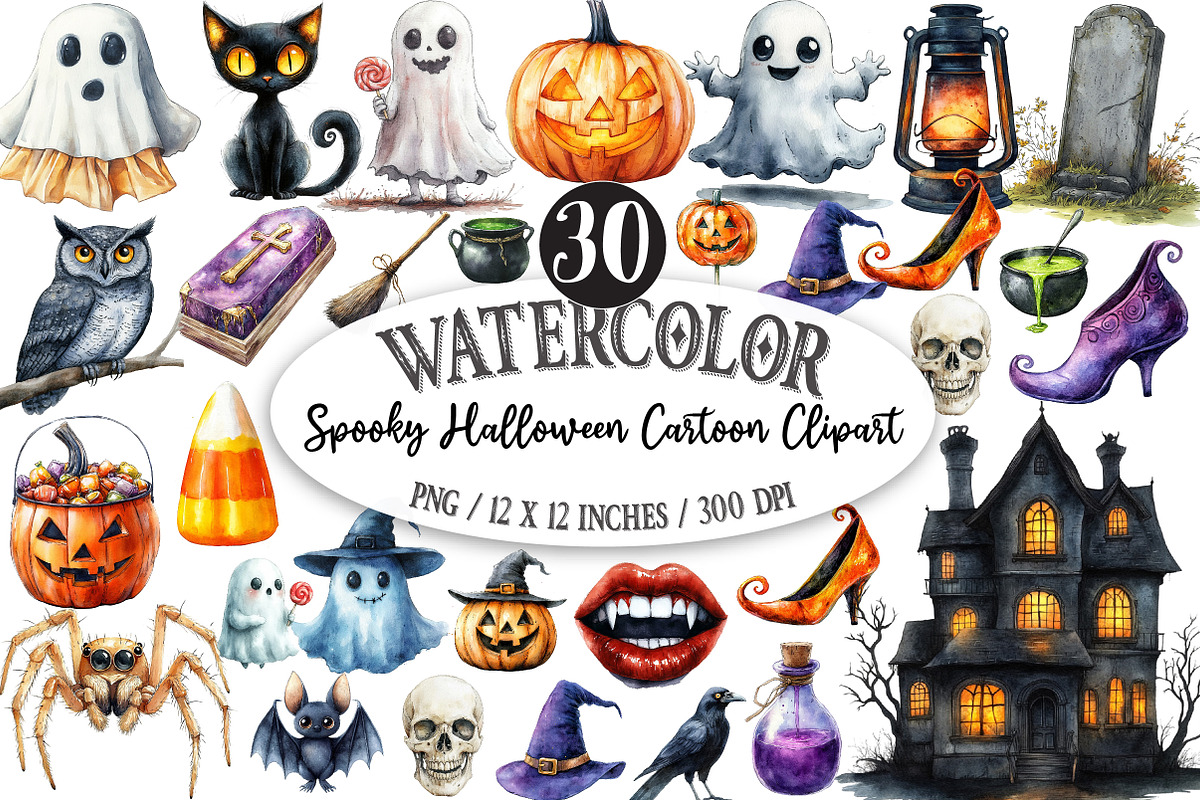 Spooky Halloween Cartoon Clipart, an Illustration by Designking (Photo 1 of 5)