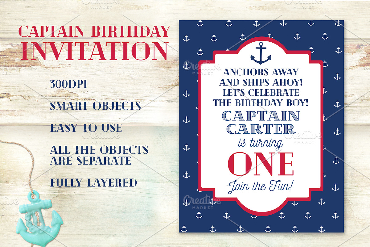 Captain Birthday Invitation, a Templates & Theme by Love Giftery (Photo 1 of 2)