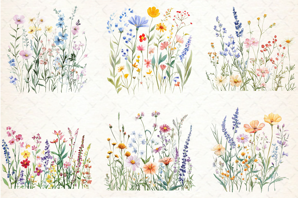 Wildflower Meadow Watercolor Clipart, an Illustration by Libby Wishes (Photo 2 of 6)