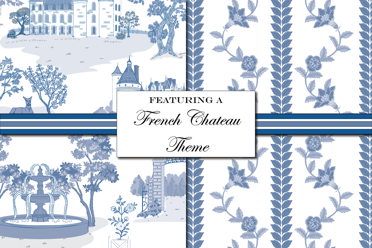 Toile de Jouy Patterns - Blue White, a Pattern Graphic by RachelStudio (Photo 3 of 8)