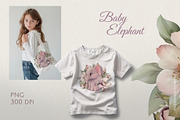 Baby Elephant Floral Illustration, an Animal Illustration by Gribanessa (Thumbnail 3 of 4)