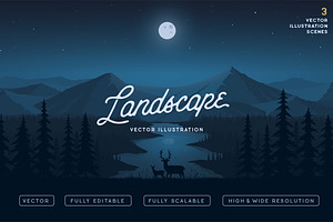 Deers and the Landscape Vector, an Animal Illustration by Wandery Supply