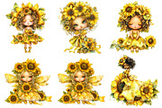 Whimsical Sunflowers Girls Clipart, a Seasonal Illustration by CitraGraphics (Thumbnail 3 of 6)