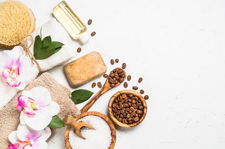Natural coffee cosmetic on white stock photo containing spa and natural, a Health & Medical Photo by Nadia-nb