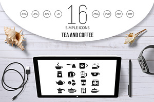 Tea And Coffee Icons Set, Simple