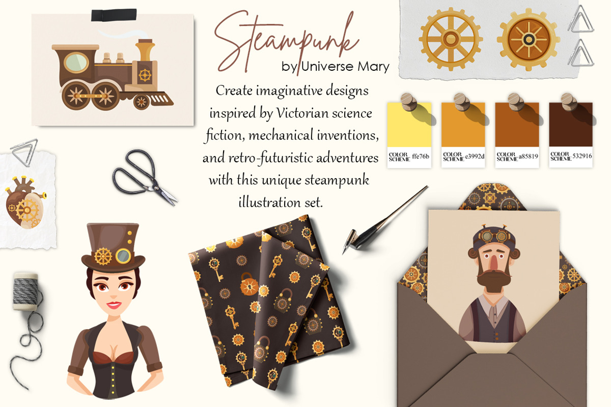 Steampunk Vector Clipart Set, a Technology Illustration by Universe Mary (Photo 2 of 8)