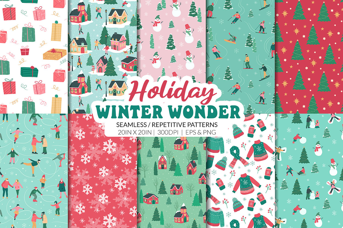Winter Holiday Pattern Collection, a Pattern Graphic by CreativeChristiana (Photo 1 of 9)