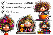 Quirky Girl and Cat Peeking Clipart, an Illustration by Libby Wishes (Thumbnail 5 of 6)