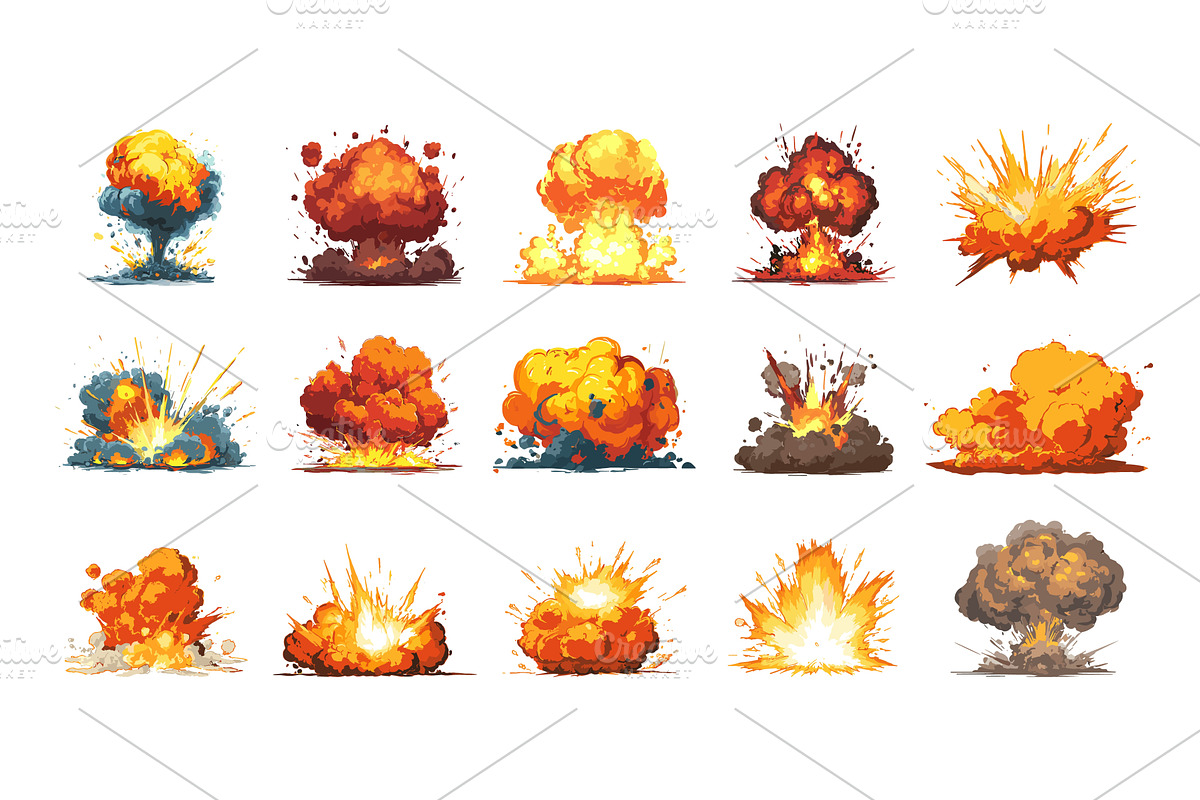 Explosions cartoon vector set. Fire, an Object Illustration by Onyx