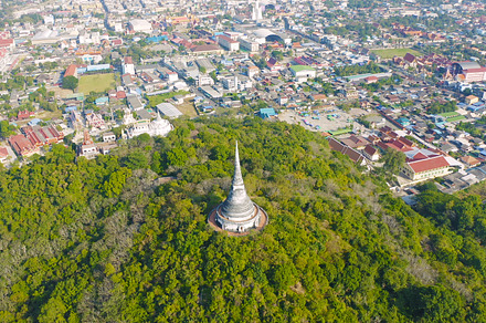 Aerial top view of Phra Nakhon Khiri Historical Park or Khao Wan, a Background Photo by Tampatra