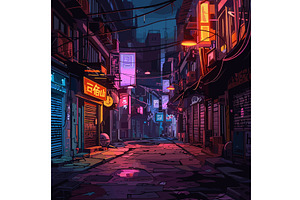 Empty Cyberpunk Street. Cyber Night