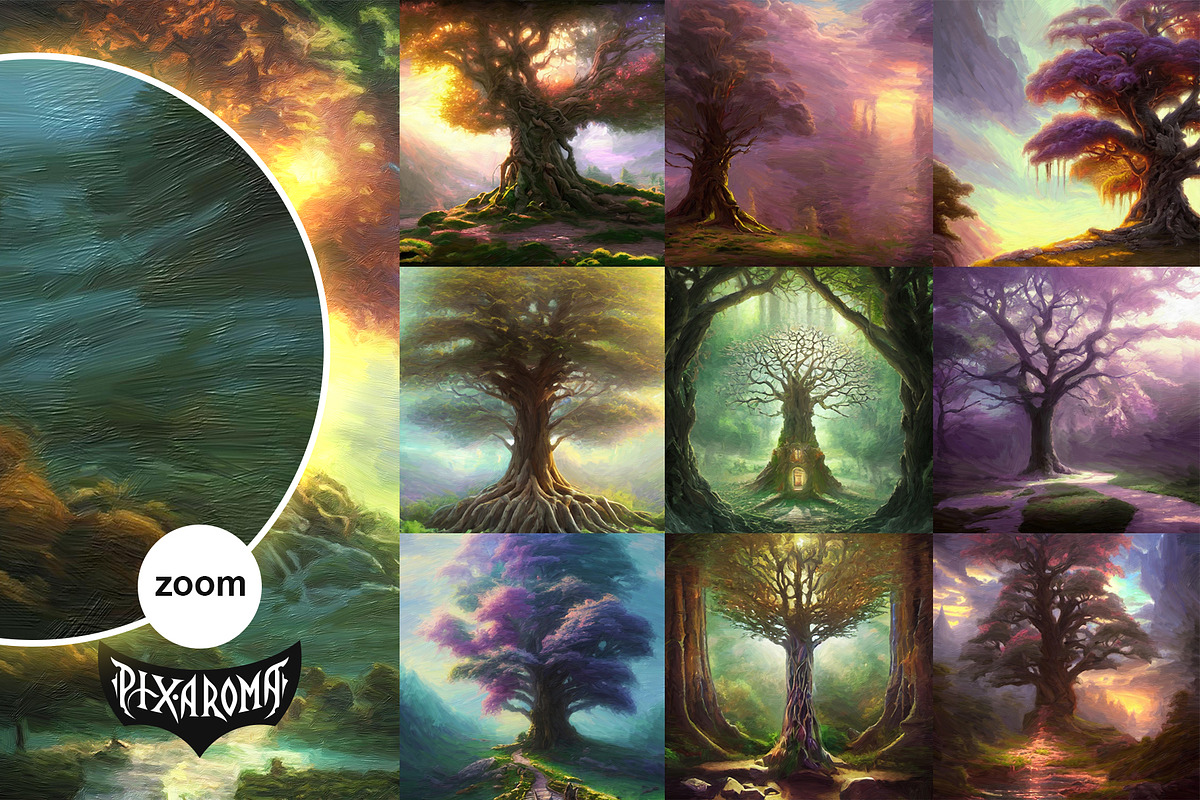 100 Fantasy Trees - Oil Painting Art, an Illustration by pixaroma (Photo 10 of 18)