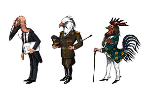 Hand Drawn Fashionable Birds.