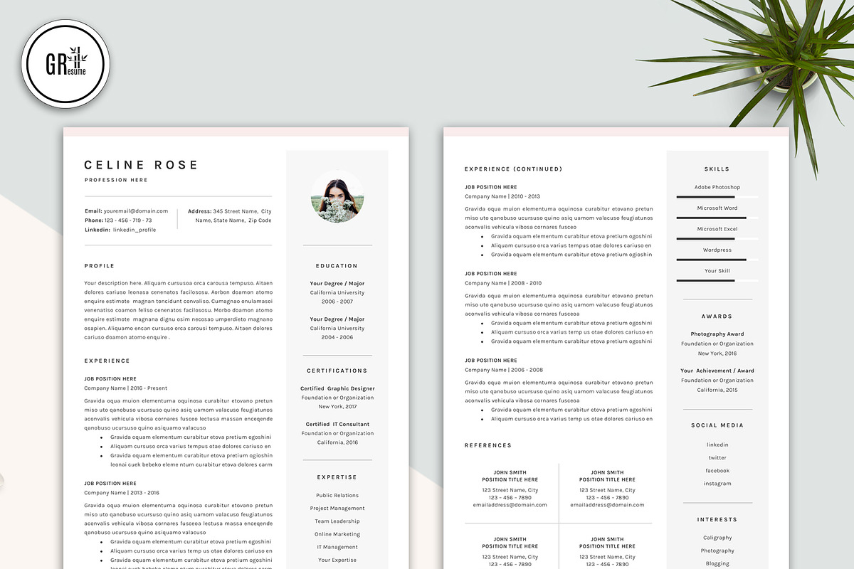 Resume CV Template for MS Word, a Resume Template by GResume (Photo 3 of 7)