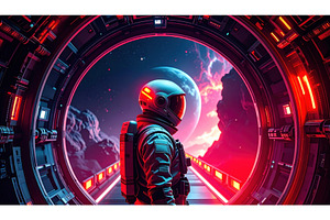 A futuristic astronaut stands at the, a Technology Photo by Igor Tichonow