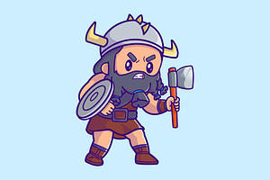 Cute Man Viking Holding Ax Cartoon, a Person Illustration by Catalyst Labs